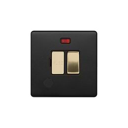 Soho Lighting Matt Black & Brushed Brass 13A Switched Fused Connection Unit (FCU) Flex Outlet With Neon Blk Ins Screwless