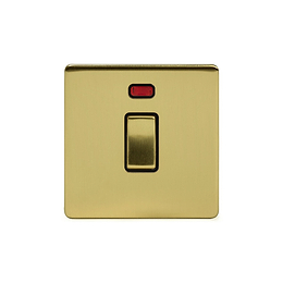 Soho Lighting Brushed Brass 20A 1 Gang Double Pole Switch With Neon Blk Ins Screwless