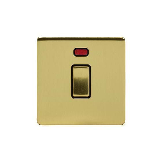 Soho Lighting Brushed Brass 20A 1 Gang Double Pole Switch With Neon Blk Ins Screwless