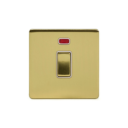 Soho Lighting Brushed Brass 20A 1 Gang Double Pole Switch With Neon Wht Ins Screwless