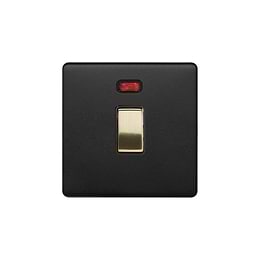 Soho Lighting Matt Black & Brushed Brass 20A 1 Gang Double Pole Switch With Neon Blk Ins Screwless 