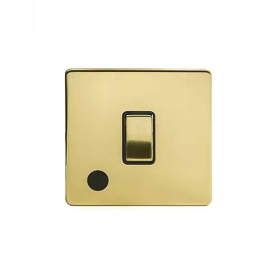 Soho Lighting Brushed Brass 1 Gang 20A Double Pole Switch Flex Outlet Blk Ins Screwless