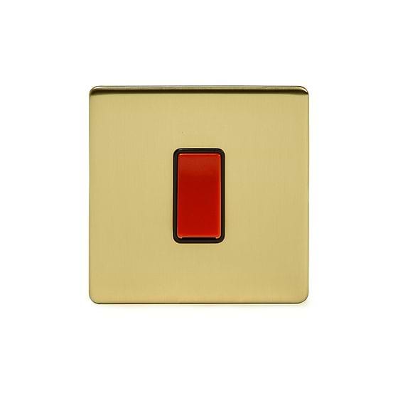 Soho Lighting Brushed Brass 45A 1 Gang Double Pole Switch Single Plate Blk Ins Screwless