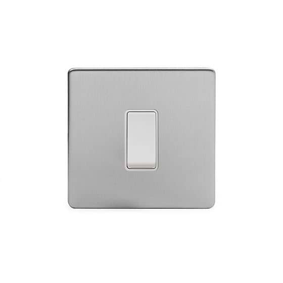 Soho Lighting Brushed Chrome 45A 1 Gang Double Pole Switch Single Plate Wht Ins Screwless