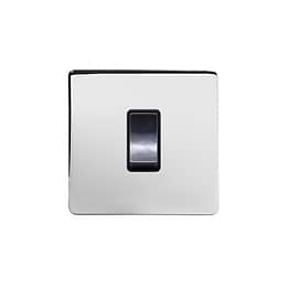 Soho Lighting Polished Chrome 45A 1 Gang Double Pole Switch Single Plate Blk Ins Screwless