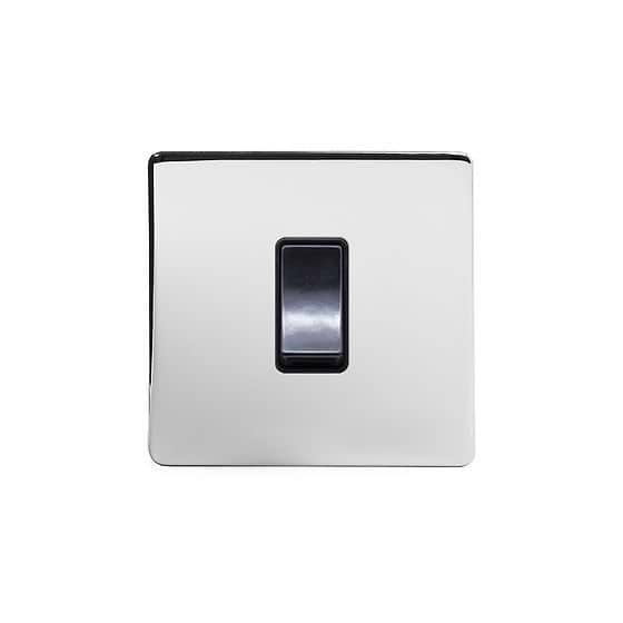 Soho Lighting Polished Chrome 45A 1 Gang Double Pole Switch Single Plate Blk Ins Screwless