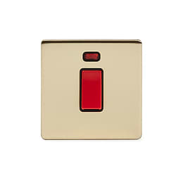 Soho Lighting Brushed Brass 45A 1 Gang Double Pole Switch With Neon