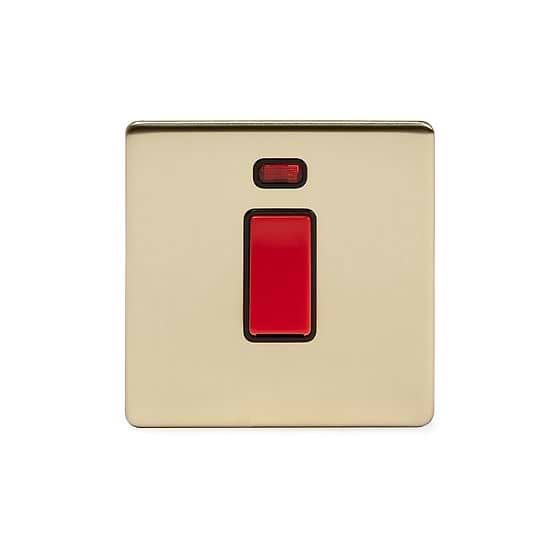 Soho Lighting Brushed Brass 45A 1 Gang Double Pole Switch With Neon