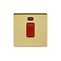 Soho Lighting Brushed Brass 45A 1 Gang Double Pole Switch With Neon, Single Plate Black Insert Screwless