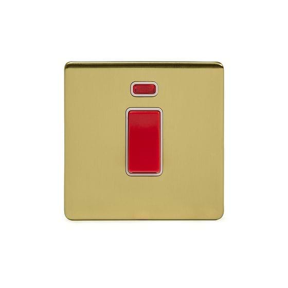 Soho Lighting Brushed Brass 45A 1 Gang Double Pole Switch With Neon, Single Plate Wht Ins Screwless
