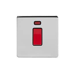 Soho Lighting Polished Chrome 45A 1 Gang Double Pole Switch With Neon