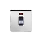 Soho Lighting Polished Chrome 45A 1 Gang Double Pole Switch With Neon