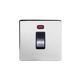 Soho Lighting Polished Chrome 45A 1 Gang Double Pole Switch With Neon
