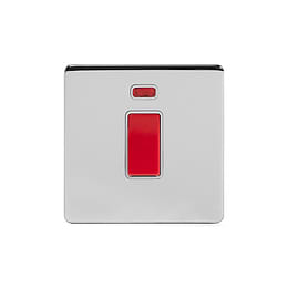 Soho Lighting Polished Chrome 45A 1 Gang Double Pole Switch With Neon
