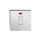Soho Lighting Polished Chrome 45A 1 Gang Double Pole Switch With Neon, Single Plate Wht Ins Screwless