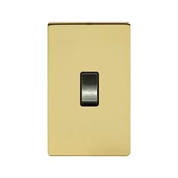 Soho Lighting Brushed Brass 45A 1 Gang Double Pole Switch Large Plate Blk Ins Screwless
