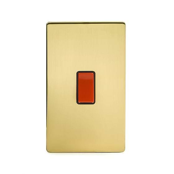 Soho Lighting Brushed Brass 45A 1 Gang Double Pole Switch Large Plate Blk Ins Screwless