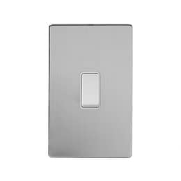 Soho Lighting Brushed Chrome 45A 1 Gang Double Pole Switch Double Plate Wht Ins Screwless