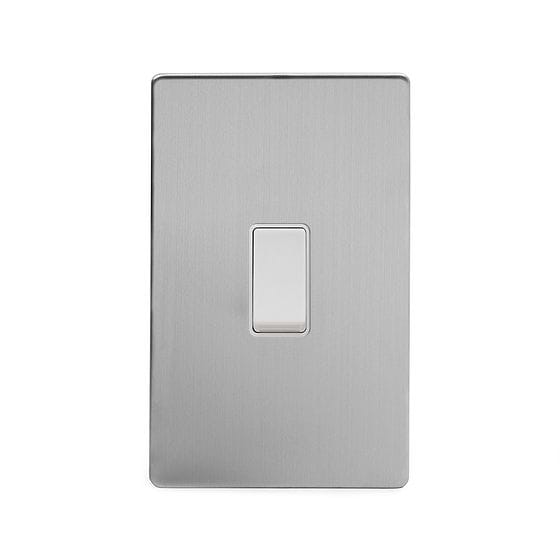 Soho Lighting Brushed Chrome 45A 1 Gang Double Pole Switch Double Plate Wht Ins Screwless