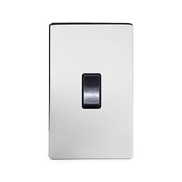 Soho Polished Chrome 45A 1 Gang Double Pole Switch Large Plate Blk Ins Screwless