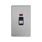 Soho Lighting Brushed Chrome 45A 1 Gang Double Pole Switch With Neon, Large Plate Blk Ins Screwless