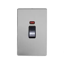 Soho Lighting Brushed Chrome 45A 1 Gang Double Pole Switch With Neon, Large Plate Blk Ins Screwless