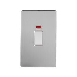 Soho Lighting Brushed Chrome 45A 1 Gang Double Pole Switch With Neon, Large Plate Wht Ins Screwless
