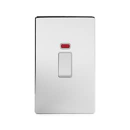 Soho Lighting Polished Chrome 45A 1 Gang Double Pole Switch With Neon, Large Plate Wht Ins Screwless
