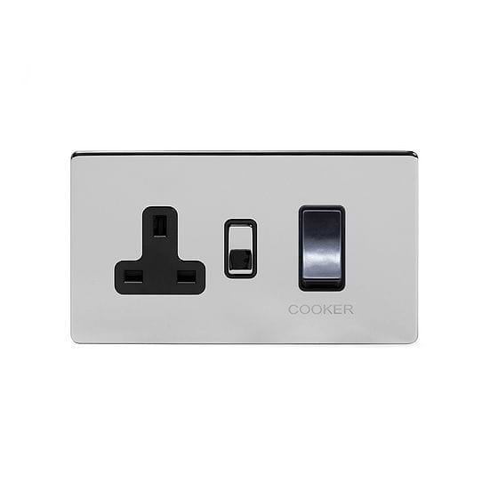 Soho Lighting Polished Chrome 45A Cooker Control Unit Blk Ins Screwless