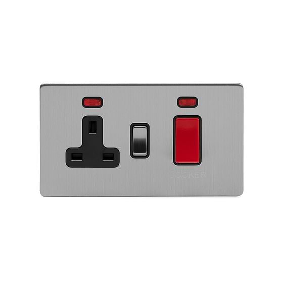 Soho Lighting Brushed Chrome 45A Cooker Control Unit With Neon Blk Ins Screwless