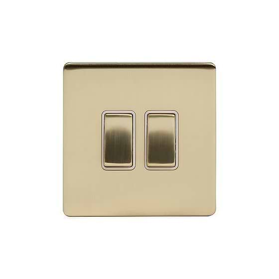 Soho Lighting Brushed Brass 10A 2 Gang 2 Way Switch Wht Ins Screwless