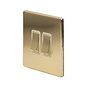 Soho Lighting Brushed Brass 2 Gang Light Switch 2-Way 10A White Inserts