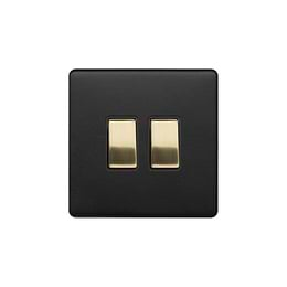 Soho Lighting Matt Black & Brushed Brass 10A 2 Gang 2 Way Switch Black Insert Screwless