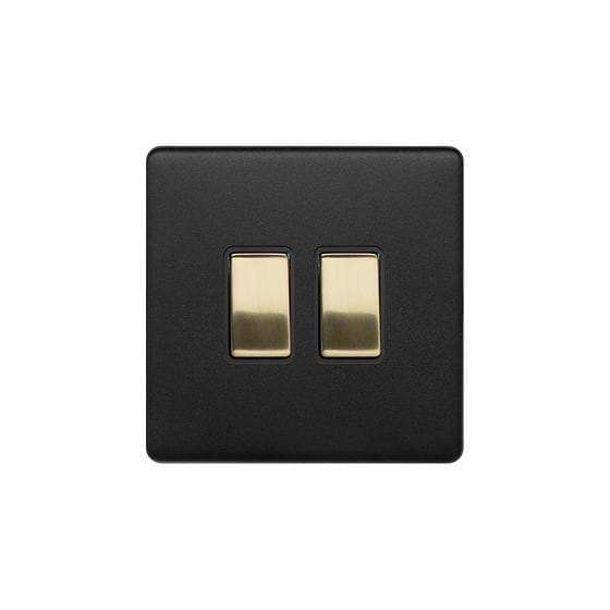 Soho Lighting Matt Black & Brushed Brass 10A 2 Gang 2 Way Switch Black Insert Screwless