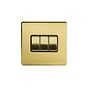 Soho Lighting Brushed Brass 3 Gang 2 Way 10A Light Switch Blk Ins Screwless