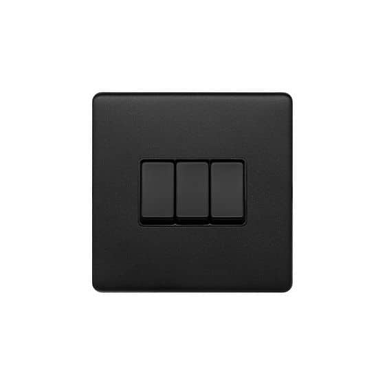 Soho Lighting Matt Black 10A 3 Gang 2 Way Switch Black Insert Screwless