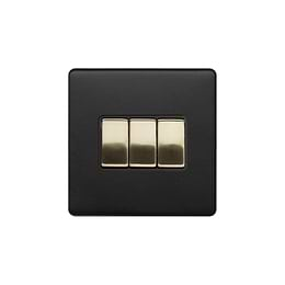 Soho Lighting Matt Black & Brushed Brass 10A 3 Gang 2 Way Switch Black Insert Screwless