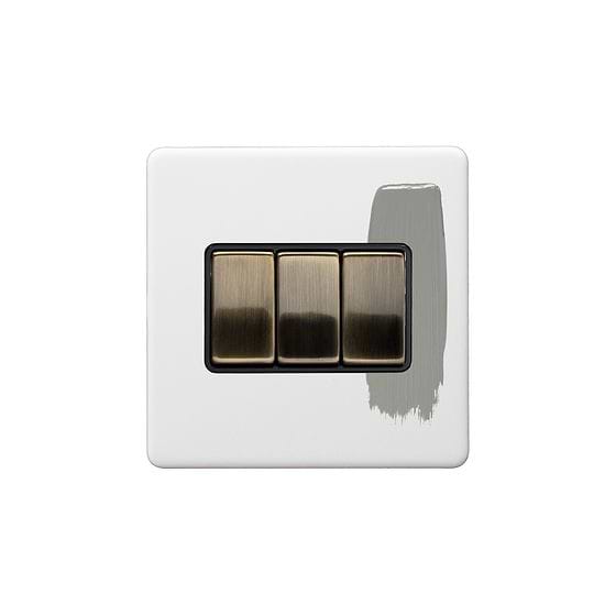 Soho Lighting Primed Paintable 3 Gang 2 Way 10A Light Switch with Antique Brass Switch