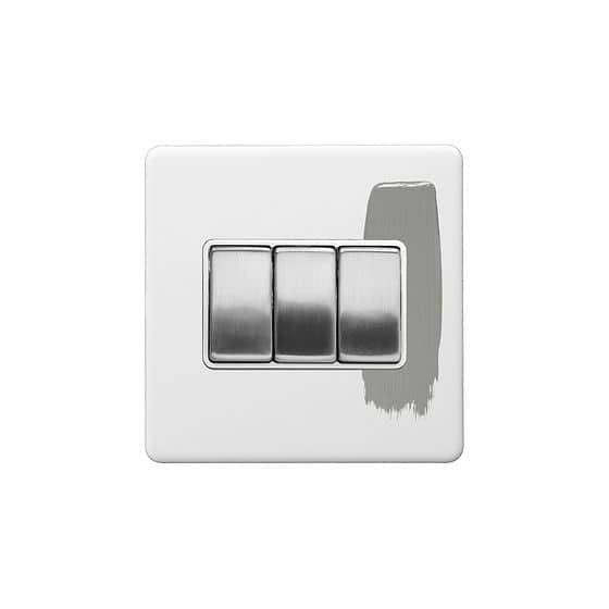 Soho Lighting Primed Paintable 3 Gang 2 Way 10A Light Switch with Brushed Chrome Switch and White Insert