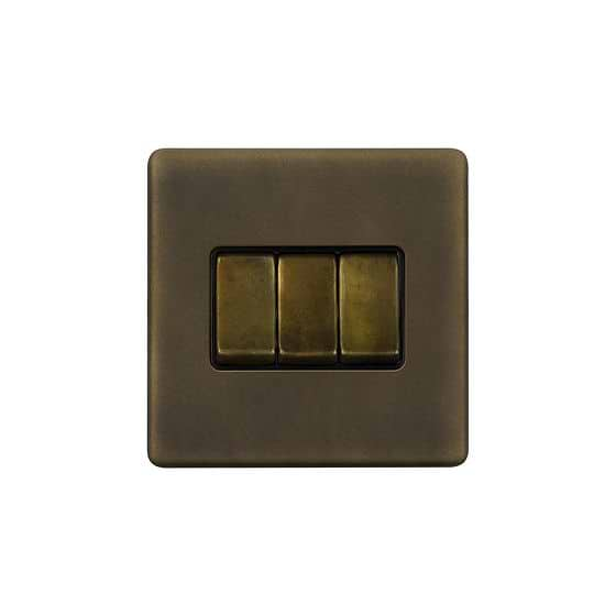 Soho Lighting Vintage Brass 10A 3 Gang 2 Way Switch