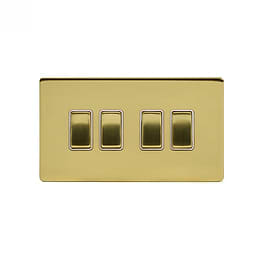 Soho Lighting Brushed Brass 10A 4 Gang 2 Way Switch Wht Ins Screwless