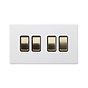 Soho Lighting Primed Paintable 4 Gang 2 Way 10A Light Switch with Brushed Brass Switch with Black Insert