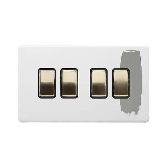 Soho Lighting Primed Paintable 4 Gang 2 Way 10A Light Switch with Brushed Brass Switch with Black Insert