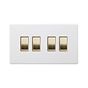 Soho Lighting Primed Paintable 4 Gang 2 Way 10A Light Switch with Brushed Brass Switch with White Insert