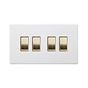 Soho Lighting Primed Paintable 4 Gang 2 Way 10A Light Switch with Brushed Brass Switch with White Insert