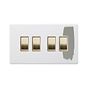 Soho Lighting Primed Paintable 4 Gang 2 Way 10A Light Switch with Brushed Brass Switch with White Insert