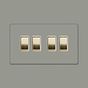 Soho Lighting Primed Paintable 4 Gang 2 Way 10A Light Switch with Brushed Brass Switch with White Insert