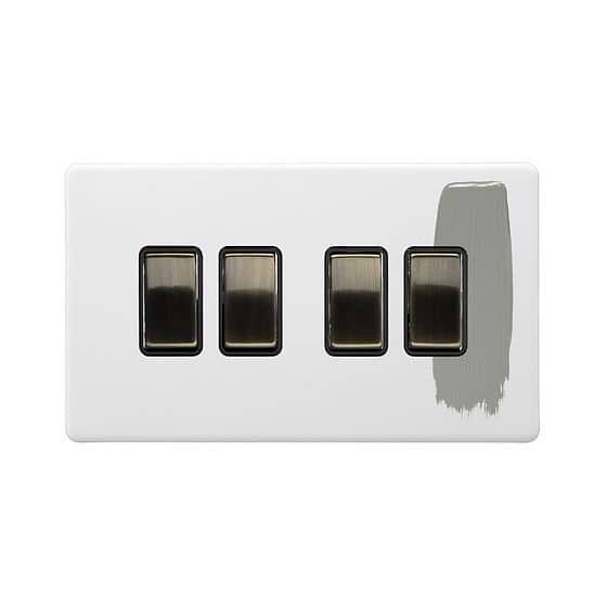 Soho Lighting Primed Paintable 4 Gang 2 Way 10A Light Switch with Antique Brass Switch