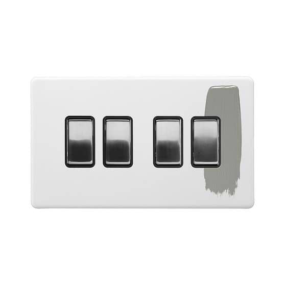 Soho Lighting Primed Paintable 4 Gang 2 Way 10A Light Switch with Brushed Chrome Switch and Black Insert