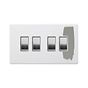 Soho Lighting Primed Paintable 4 Gang 2 Way 10A Light Switch with Brushed Chrome Switch and White Insert